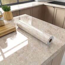 1 Roll Beige Self-Adhesive Waterproof Wallpaper - Oil And Heat Resistant, Marble Pattern, Easy To Cut, Suitable For Kitchen Countertops, Furniture Renovation And Wall Protection. Made Of Textured Vinyl Material, Perfectly Matches Modern Kitchen Home Decor Wallpaper And Furniture Renovation. Size: 15.7 Inches X 39.3 Inches / 118.1 Inches / 196.8 Inches - Beige - View 9