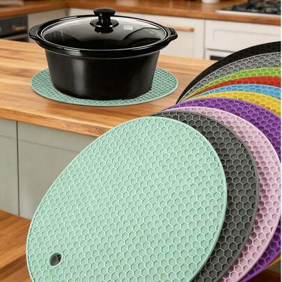 6pcs Heat Resistant Silicone Placemats - Round Non-Slip Pot Holders For Kitchen Countertop And Dining Table, Multipurpose Trivet Mats For Hot Dishes, Outdoor Picnic And Barbecue
