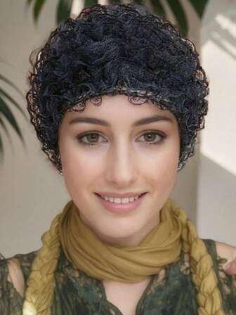 1pc Women's Solid Color Wavy Acrylic Hollow Out Headscarf, Elastic, Dust-Proof, Autumn/Winter