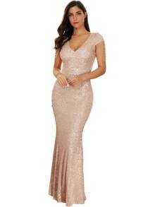 Women's Sequin Formal Evening Tassel Bead Sleeve Long Maxi Party Dress, Retro Glam Style RRV9 - Màu xanh lá cây rực rỡ - Xem 2