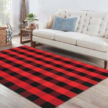 IOHOUZE Christmas Buffalo Plaid Rug 4x6 Ft Outdoor Indoor Rug Red Black Check Washable Area Rug Woven Cotton Checkered Front Porch Mat Christmas Decor For Front Door Entryway Living Room,One-Size,RedandBlack4x6Rectangular - 紅黑相間4x6長方形 - 查看 8