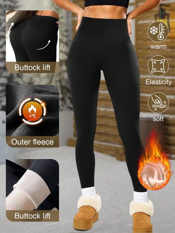 1 Stück Damen Thermoleggings mit hoher Taille, warme Skinny Hose mit Sherpa-Futter für Herbst/Winter