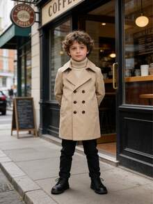 Boys' Autumn/Winter Windbreaker, Long Jacket, British Style, Toddler & Big Kid Outerwear - Khaki - View 6