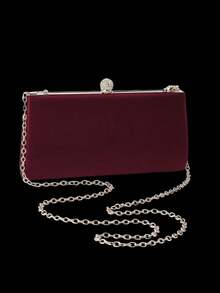 闪亮水钻晚宴手拿包，奢华新款女士派对和舞会包，迷人的水钻搭扣单肩包，搭配闪亮水钻三件套：项链、耳环和手链，非常适合派对、晚宴、舞会和婚礼。 - 酒紅色 - 查看 8