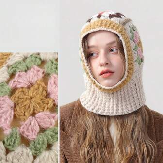 1 st stickad balaklava i lantlig stil, mångsidig varm hörselskyddande vindtät halsduk för höst/vinter