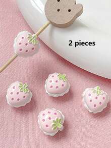 2 Pieces [Strawberry Story] Hand Drawn 3D Double-Sided Strawberry Beads DIY Handmade Bracelet Necklace Bead Material - Multicolor - View 6