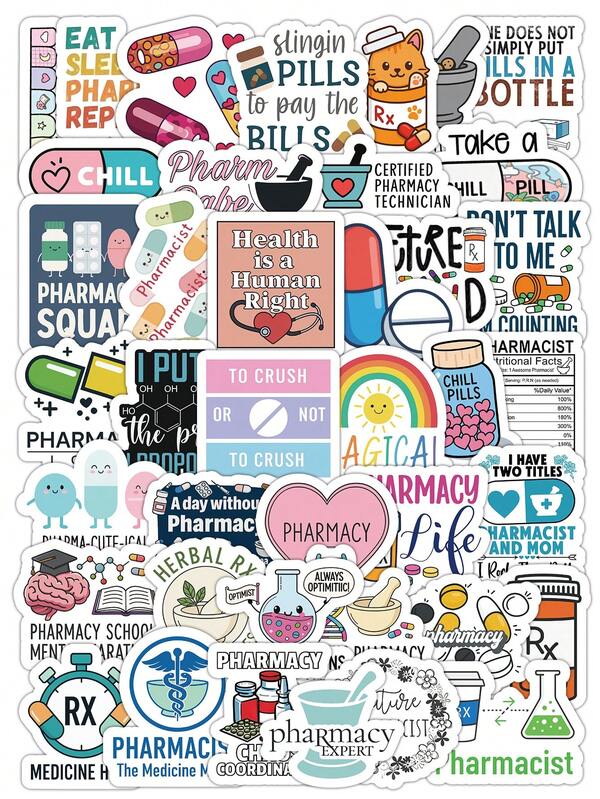 56pcs/Pack Pharmacist Stickers, Rx Prescription Bottle Labels, Waterproof Vinyl Material, Suitable For Medical Professionals, Diaries, Notebooks, Laptops, Creative Gifts For Healthcare Workers