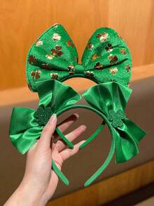 1/2个女士发箍，时尚个性，可爱，圣帕特里克节发饰，绿色三叶草蝴蝶结发箍，适合节日派对和晚宴，女士发饰，女士配饰，送给她的礼物，发带美容家居卧室装饰 - 彩色 - 查看 3