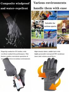 1 Pair Winter Windproof Warm Fleece Gloves, Cold-Proof Touchscreen Gloves For Outdoor Sports, Skiing, Running, Driving, Anti-Slip Gloves - Multicolor - View 2