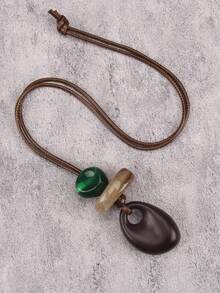 1 chiếc vòng cổ hạt hình bầu dục bất đối xứng, vòng cổ dây dài thời trang, quà tặng cho bạn gái, mẹ, sinh nhật, ngày Valentine. - Hình bầu dục không đều + hạt cườm - Xem 2