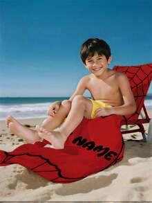 1pc Customized Text Spider Web Pattern Beach Towel, Personalized Bath Towel, Kids Towel, Pool Towel, Bathroom Towel, Vacation Gift, Beach Towel, Outdoor Travel, Beach Essential - Multicolor - View 5