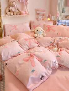 1pc Milk Velvet Single Duvet Cover New Thickened Warm And Comfortable Coral Velvet Autumn And Winter Quilt Cover Bedding - Pink - View 4