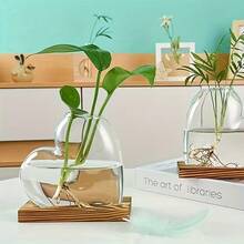 1 bình trồng cây thủy canh hình trái tim bằng thủy tinh có đế gỗ, lý tưởng để trang trí nhà cửa và văn phòng, giá đỡ ươm cây trong nhà, giá đựng cây thủy canh, bình thủy tinh trang trí. - Nhiều màu - Xem 1