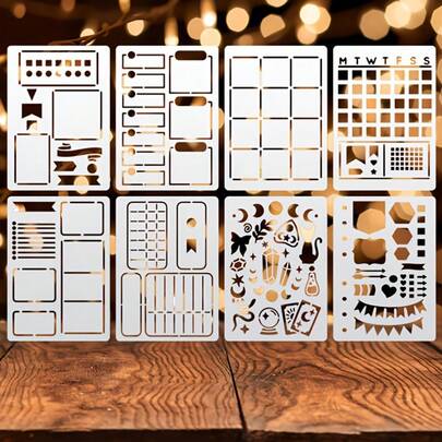 8pcs Reusable A6 Size Layout Templates, Diary Templates, Notebooks, Planners, Scrapbooks, Watercolor Paintings, Doodle Albums, Sketches, Planning Templates, Scrapbook Templates, Art Designs, Fashion Templates, Durable Materials, Precision Cut Designs, Planning Templates, Craft Templates, Student Planners, DIY Enthusiasts