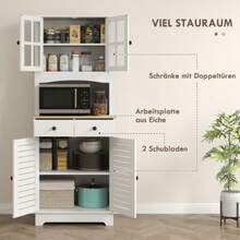 Kitchen Cabinet With Glass Doors, 2 Drawers, Sideboard, Dining Room Cabinet, Wood, 68 X 39.5 X 170 Cm, White - White - View 4