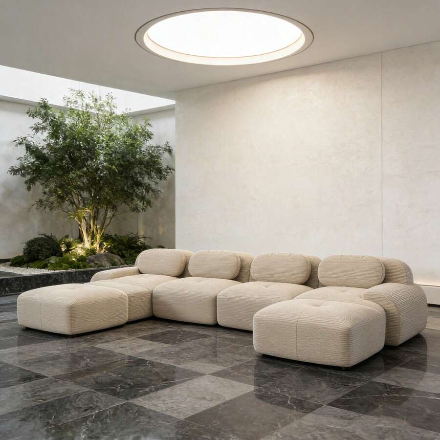 Sofas & Couches - Beige + Corduroy + 4 Seat - View 1