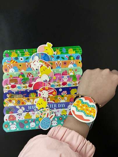 24pcs Butterfly And Bee Slap Hoop Bracelets With Cards, Cartoon Print DIY Card Self-Adhesive Slap Hoop Bracelets, Suitable For Party Decorations And Holiday Gifts.