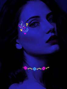 10张夜光纹身贴纸，防水防紫外线霓虹面部纹身，黑暗中发光临时纹身，身体贴纸，派对礼品用品，音乐节必备，情人节用品 - 彩色 - 查看 8