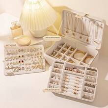 JewelryStorageBoxLEDMirror LED 紧凑型多功能 3 色可调节化妆镜和珠宝盒组合，照亮您的美丽，防水、防尘，适用于化妆品、耳环、戒指和珠宝收纳，阳光旅行凉爽返校