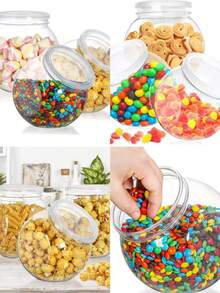 Bộ 10 hũ nhựa trong suốt 350ml có nắp đậy, miệng rộng, thích hợp để đựng kẹo, bánh quy, đồ ăn vặt trên mặt bàn bếp, cũng có thể dùng để trang trí nhà cửa, tổ chức tiệc tùng và các dịp lễ. - Nhiều màu - Xem 13