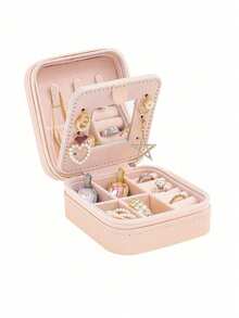 1pc Travel Jewelry Box, Small PU Leather Jewelry Storage Box With Mirror, Jewelry Organizer For Women, Compact Jewelry Box For Earrings, Necklaces, Rings, Travel Essentials, Bridesmaid Gift, Mother's Day Gift, Easter Gift - Jewelry Box With Mirror - View 12