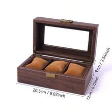 1个木纹皮革手表收纳盒，带玻璃窗，可展示手表和手镯 - 咖啡棕 - 查看 4