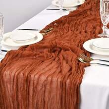 1pc Pleated Cheesecloth Table Runner, Suitable For Wedding, Bridal, Birthday Party Long And Round Dining Table Centerpiece Decor - Rust Brown - View 7