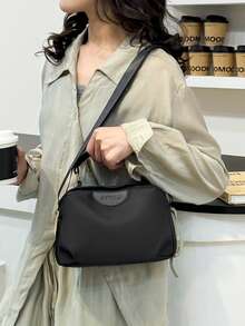 多层小布袋，女士斜挎包，时尚休闲尼龙轻便大容量女士单肩包，适合工作、通勤、日常出行、购物和约会 - 黑色 - 查看 3