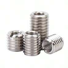 huiwuju 25个M3-M10内外螺纹修复嵌件（螺纹转换螺母），耐腐蚀，高强度，用于修复基材上损坏的螺纹孔；实现不同螺纹尺寸之间的连接，增强螺纹连接强度。 - 銀色 - 查看 4