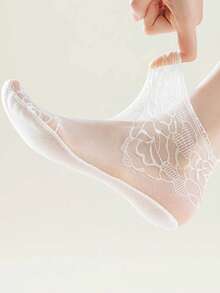 5 Pairs Summer Woman Lace Flower Hollow Out Hosiery Breathable Cool Tulle Transparent Invisible Ruffle Socks Ladies - Multicolor - View 6