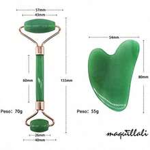 Kit de Rodillo de Jade y Gua Sha Masajeador Facial y Corporal Jade Roller VERDE - como en la foto - Ver 4