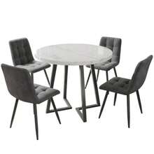 Esstisch-Set (5-Teilig), Modern Esstisch-Set (Mit 4 Stühlen), Küchen-Esstisch-Set, Round Küchentisch Mit 80 Cm Durchmesser Und Schwarzen Metallbeinen, White MDF-Platte, Dark Gray Samtstühle - Grey - View 6