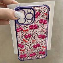 1pcs Pink Cherry Leopard Print Phone Case Compatible with Apple Phone17 16 15 14 13 12 11 ProMax Antidrop Phone Case Camera Protection Phone Case Girlish Style Funky Popular Cute Fashion Can Be Given To Friends Can Be Given To A Lover - Morado - Ver 3