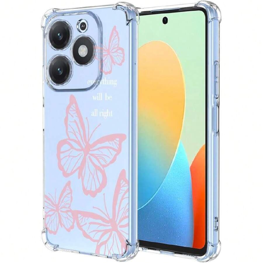 Case For Spark GO 2024 And Spark 20C, Transparent Mobile Phone Case With Pink Butterfly Design, Soft Crystal Protective Silicone Case, 37008197 - 棕色 - 查看 1