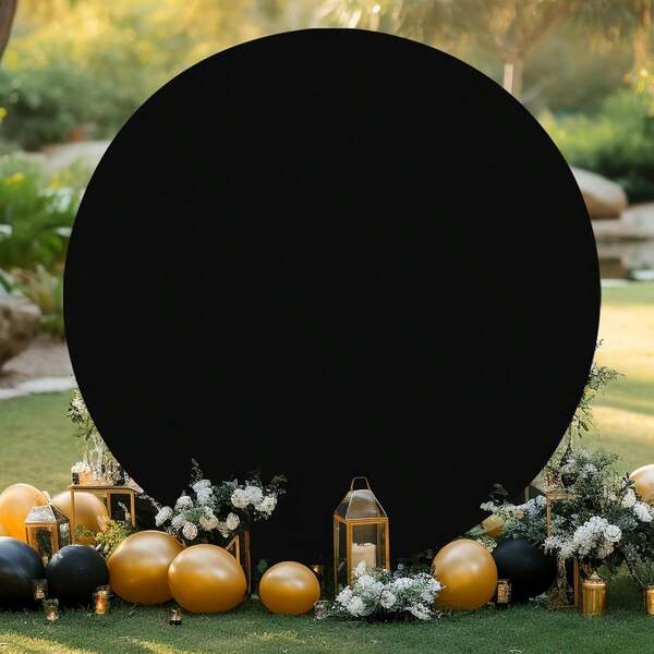 1pc Black Round Arch Backdrop, Elastic Fabric With Drawstring, Diameter 120/150/180/200/220cm, Round Arch Cover, Suitable For Wedding, Birthday Party, Room Decor, Black Round Photography Backdrop, Fits Round Stand, Wedding, Birthday, Family Gathering Photography Background Decor, Christmas Party, New Year Party, Home Decor, Room Decor