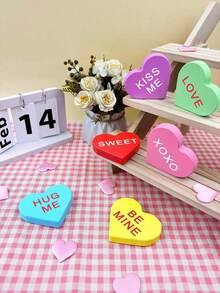 6件套 - 情人节装饰心形桌面摆件，木质多层托盘装饰，可爱“做我的爱人，永远属于你”对话糖心，适合情人节、结婚纪念日礼物、餐桌墙面装饰、圣诞节装饰，多层托盘糖心摆件，农舍风格甜蜜心形桌面装饰，经典家居餐桌装饰礼品 - 彩色 - 查看 5