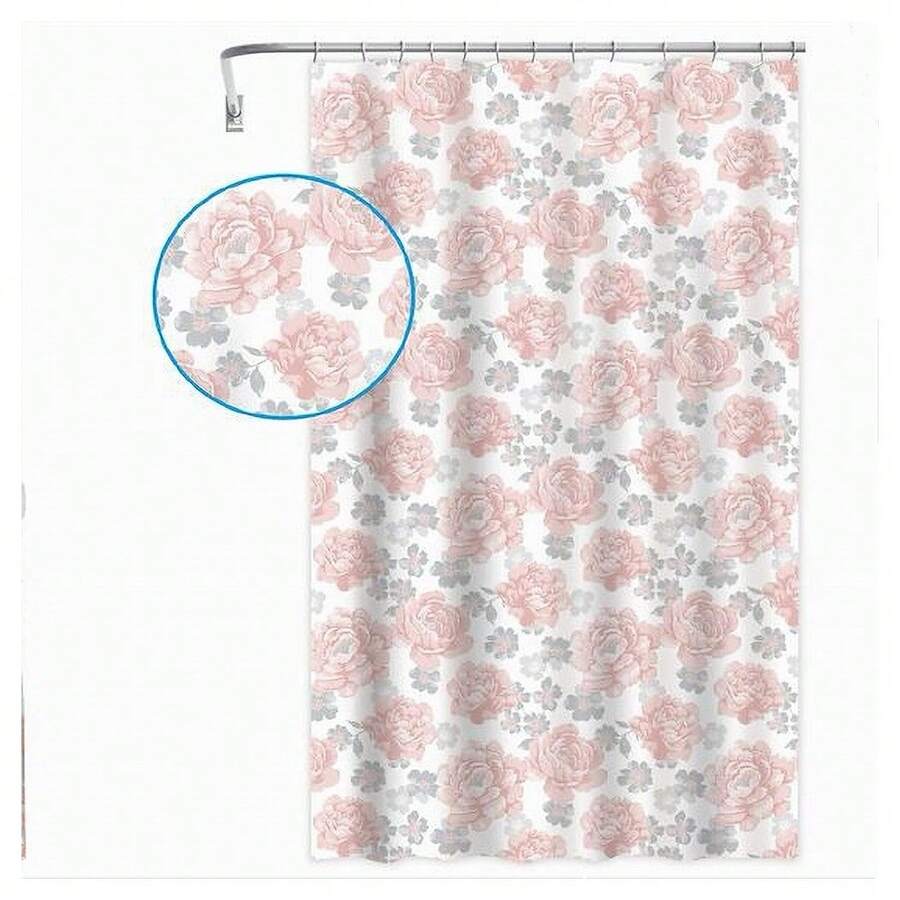 OISE ART STORE Tenda Per Doccia Vasca Da Bagno 12 Ganci Stampa Fiori Rosa Grigi 240x200cm 87576 - - Multicolore - Visualizzare 1