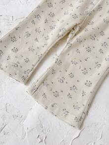Baby Girl Cute Ditsy Floral Beige Bib Pants, Spring/Autumn (Shirt Not Included) - Beige - View 10