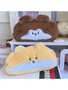 1pc Cute Plush Funny Cartoon Stationery Pouch, Minimalist Large Capacity Pencil Case, High-Quality Squirrel Design Stationery Organizer Bag, Coin Purse, Makeup Bag, Suitable For Middle And High School Students, Girls School Supplies - Brown - View 9