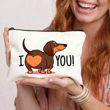 腊肠犬图案布艺化妆包 - 女士旅行洗漱化妆包 - 送给腊肠犬爱好者的礼物 - 情人节主题腊肠犬妈妈礼物，DIY手工，串珠收纳，串珠和珠宝制作