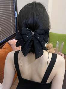 1pc Elegant Starry Sky Mesh Bow Hair Clip, Gentle Princess Style Hair Clip, Girls' Bowknot Ponytail Clip, Starry Pendant Graceful Hair Clip, Half-Zip, Perfect For Festivals, Parties, Weddings, Valentine's Day And Other Occasions Fashion Hair Accessories Elegant Hair Claws Women Hair Clutch Casual Hair Jaw Clip