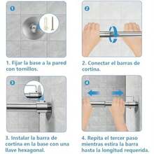 Barra de Baño para Cortina, Barra de Cortina de Ducha Extensible de 60-95 cm en Forma de L de Acero Inoxidable, Tubo para Cortina de Baño de Esquina, Plateada(Plateado) - Multicolor - Ver 7