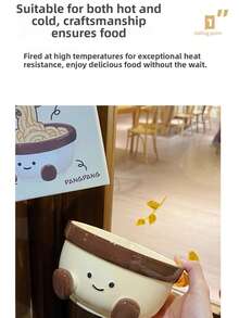 1 pieza Tazón de cerámica con diseño lindo de pie, tazón de frutas para damas, tazón de sopa, tazón de arroz, apto para uso diario en el hogar, fiestas, oficina, fideos instantáneos, campamento al aire libre, picnic, regalos, tazón, jardín - Multicolor - Ver 4