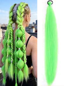 1-2条26英寸绿色条纹DIY编发接发 | 女士合成Yaki直发耐热蓬松马尾 | 适合万圣节、圣诞节、节日派对 - 草綠色 - 查看 10