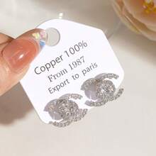 1 对奢华全水钻 CC 字母几何 925 纯银耳钉，适合作为情人节礼物送给女神 - 白鋯雙C字母耳釘 - 查看 8