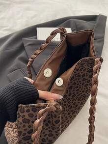 Large Capacity Leopard Print Shoulder Tote Bucket Bag For Women - Brown - View 8