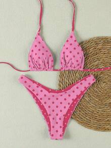 Bộ bikini hai mảnh chấm bi hồng buộc cổ, kiểu dáng gợi cảm, thanh lịch, thích hợp cho mùa xuân/hè, dành cho nữ, thích đi biển, nghỉ mát, hẹn hò. - Nhiều màu - Xem 3