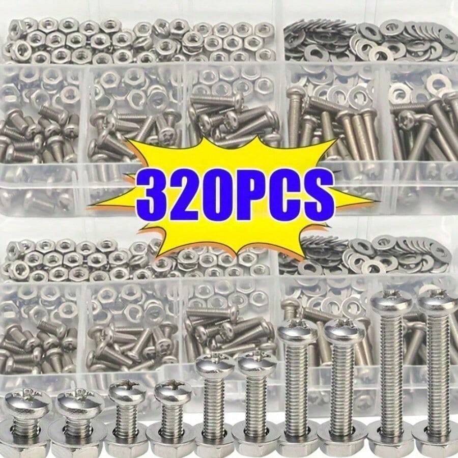 320Pcs Screws An Head Screws Nuts Bolts Assortment Kit M2 M2.5 M3 M4 M5 Metic Nut And Bolt Assortment - Multicolor - View 1