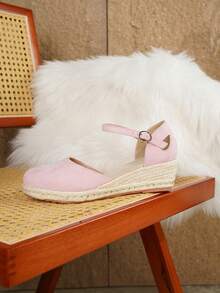Zapatos de cuña con plataforma, correa y hebilla, elegantes para mujer, aptos para todas las estaciones - Rosa - Ver 5