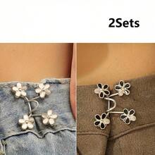 1/2/4对装花朵扣腰带，可拆卸腰夹，腰带配件，裤夹腰部收紧器 - 彩色 - 查看 17